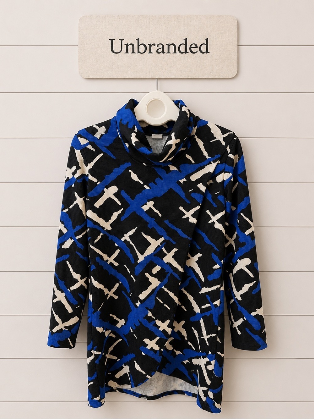 Abstract Print Cowl Neck Tunic – L/XL